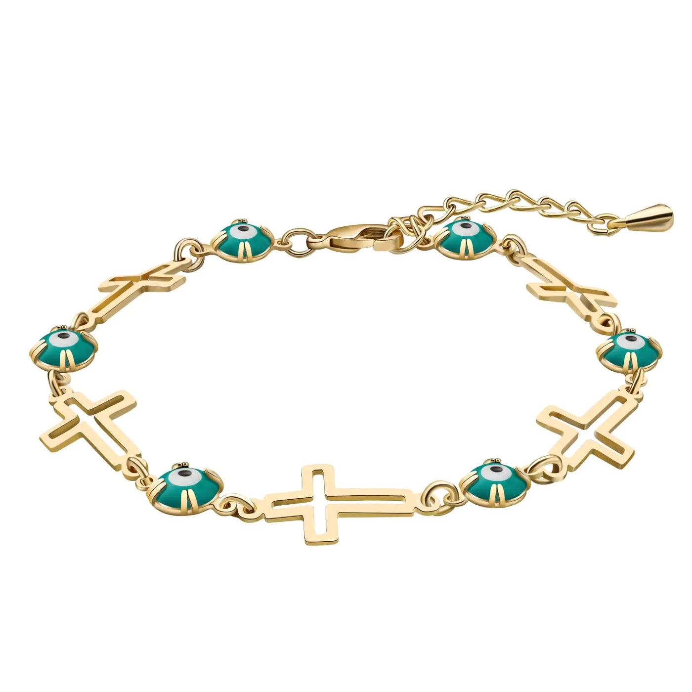 Gold Plated Evil Eye Cross Bracelet