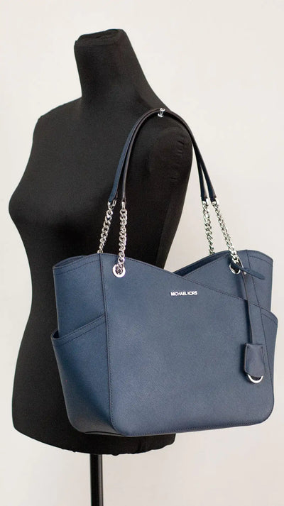 Michael Kors Navy Saffiano Chain Tote Bag