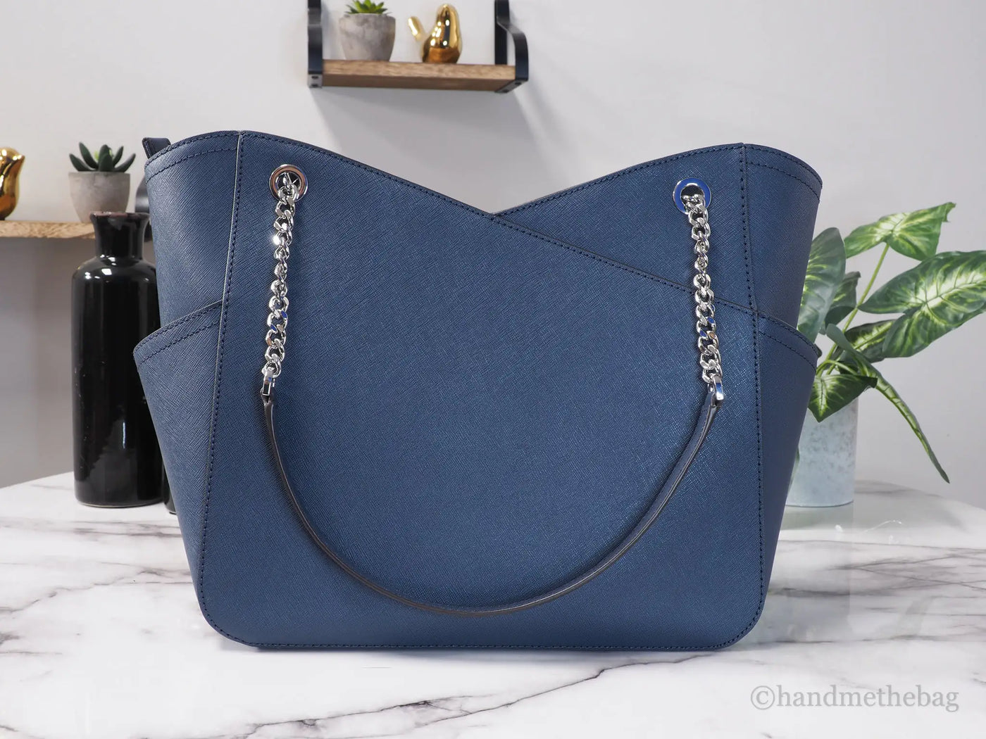 Michael Kors Navy Saffiano Chain Tote Bag