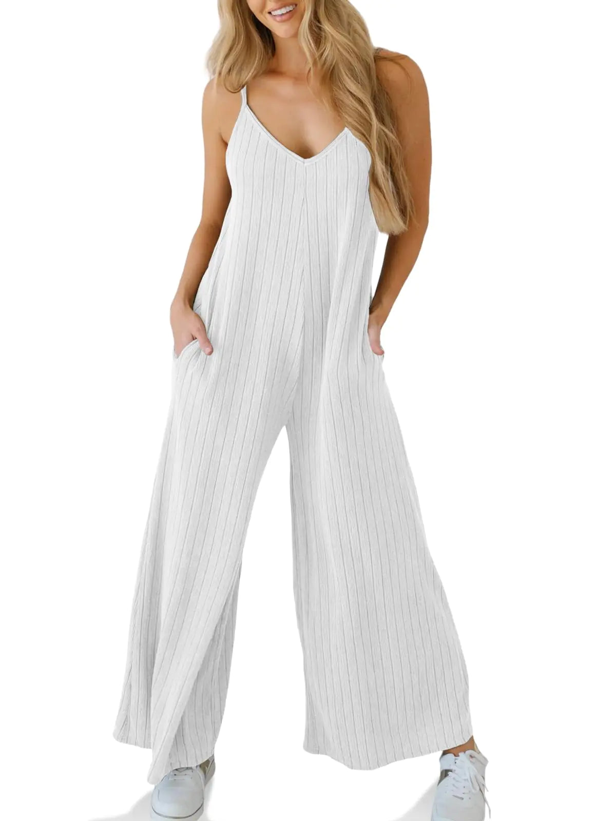 TrendySpire Women's Ribbed Wide-Leg Jumpsuit