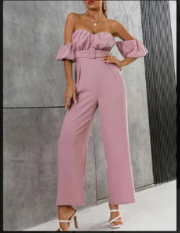 Off Shoulder Pink Chic Jumpsuit