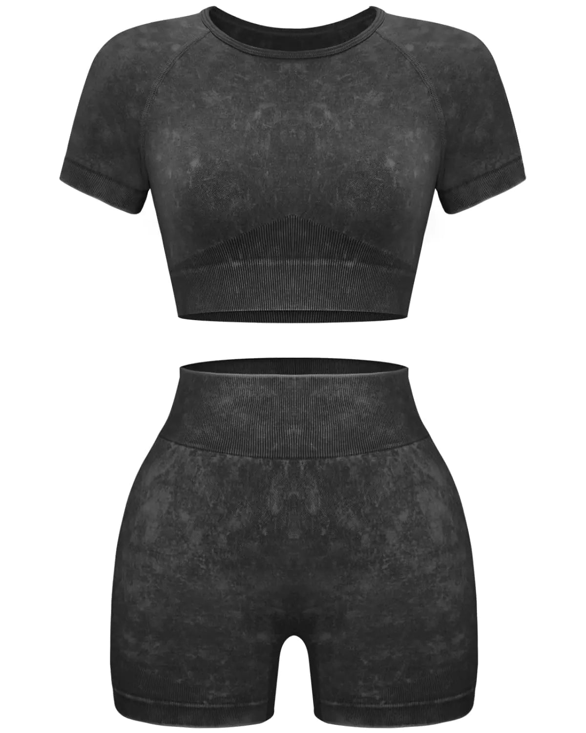 OLCHEE Acid Wash Seamless Workout Set – Coffee Crop & Shorts